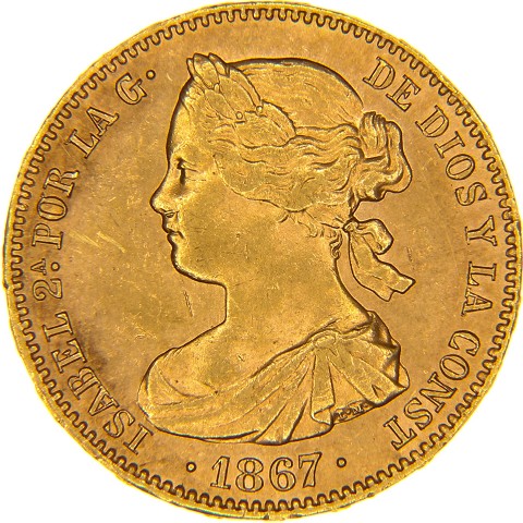 10 Escudos 1867 - Isabella II - Spagna