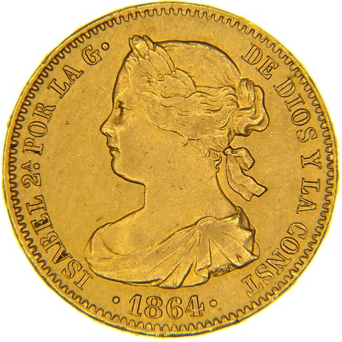 100 Reales 1864 - Madrid - Isabella II - Spagna