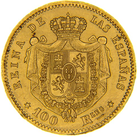 100 Reales 1864 - Madrid - Isabella II - Spagna