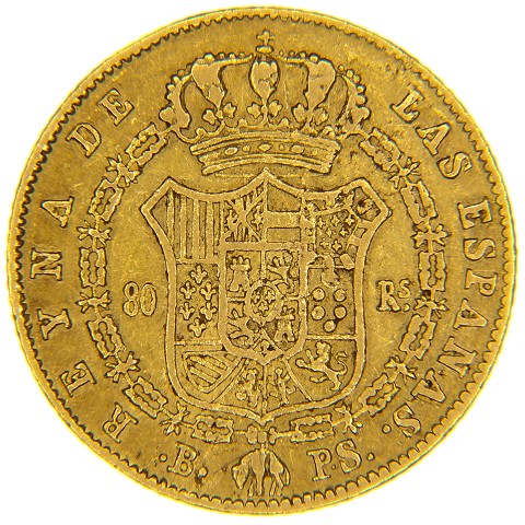 80 Reales 1845 - Barcelona - Isabella II - Spagna