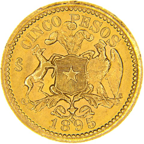 5 Pesos 1895-1896 - Cile