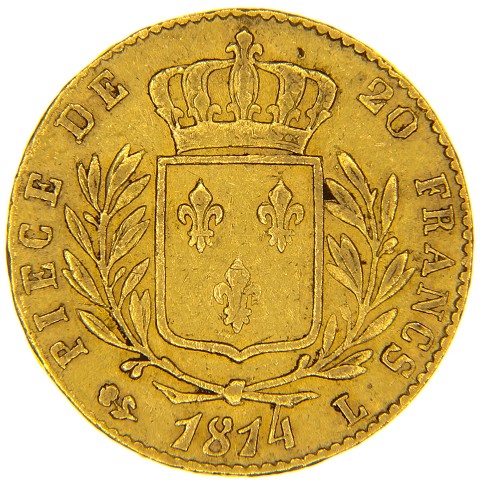 20 Franchi 1814 L - zecca di Bayonne - Luigi XVIII - Francia