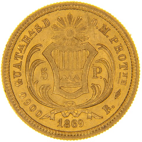 5 Pesos 1869 - Guatemala